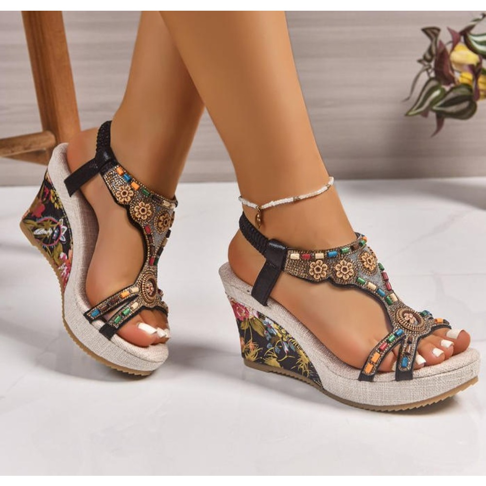 Summer Clothing Stores - صندل نسائي جلدي صيفي أنيق بكعب