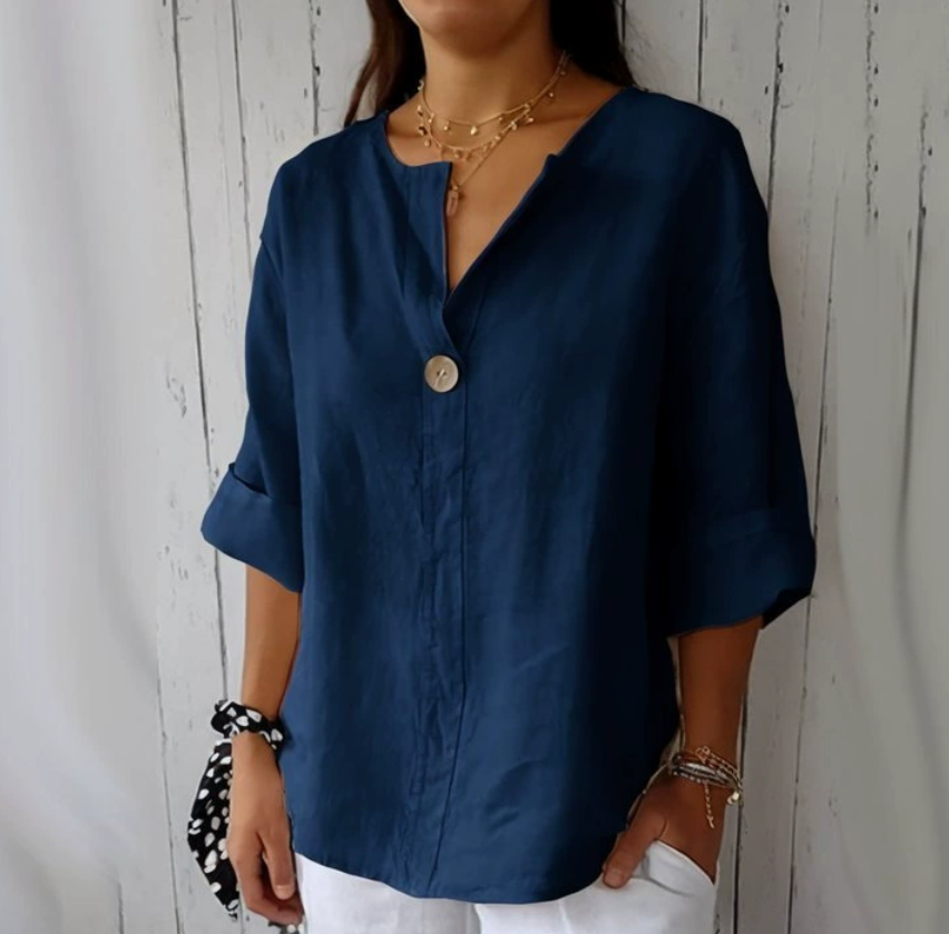 Summer Clothing Plus - قميص نسائي فضفاض بياقة على شكل