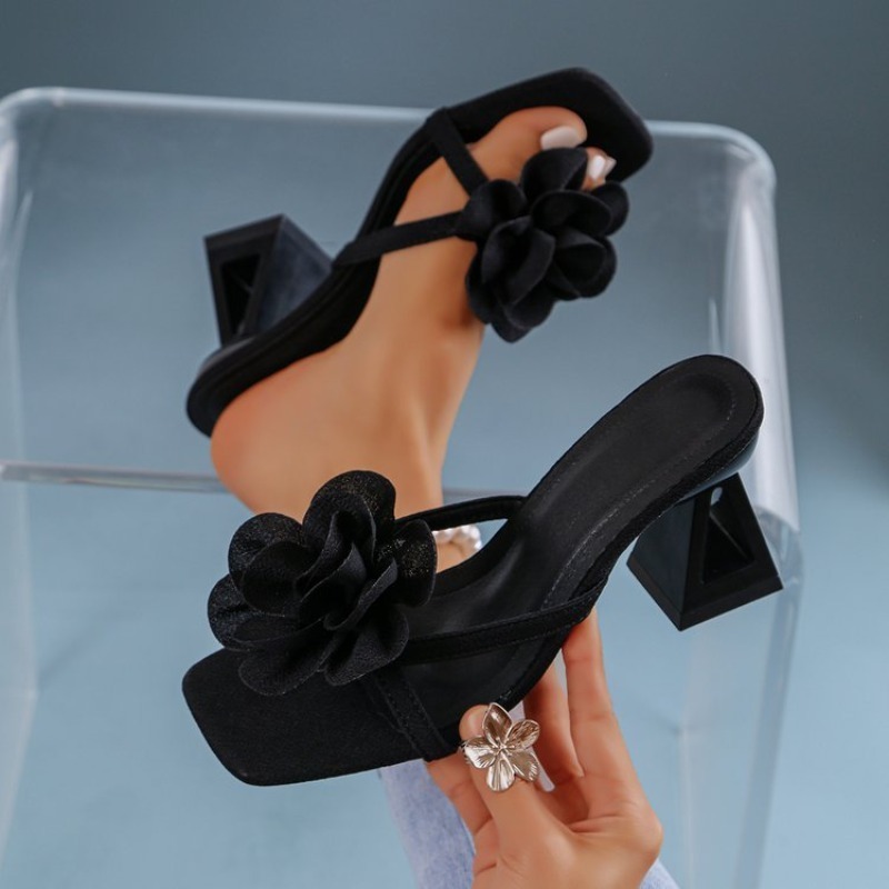Summer Clothing Stores - صنادل نسائية مزينة بزهور ثلاثية الأبعاد،