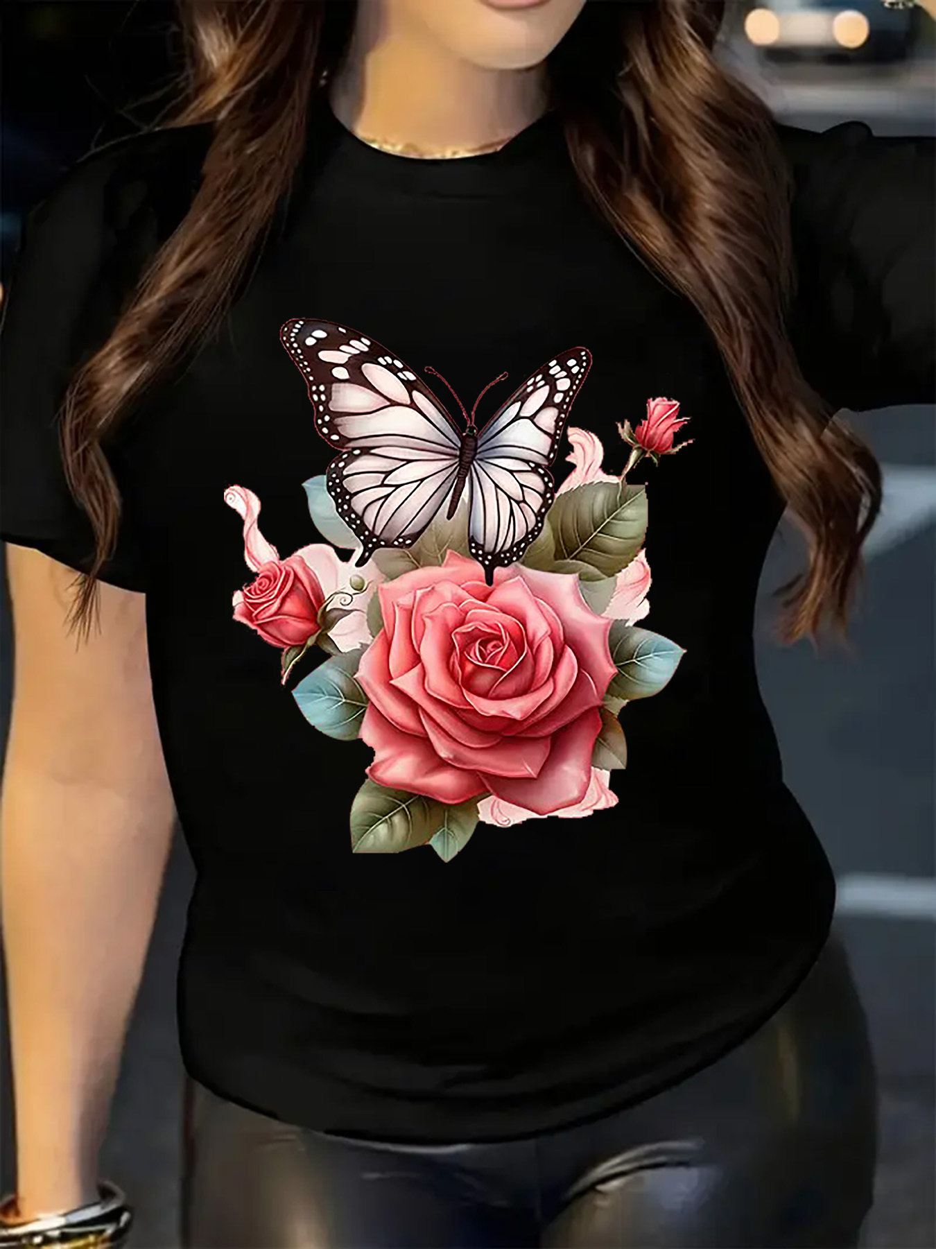 تي شيرت نسائي بطبعة فراشة وورد - مراجعة Summer Rose Clothing وسعره