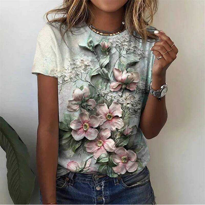 تي شيرت نسائي بطبعة زهور وردية - مراجعة Summer Rose Clothing وسعره