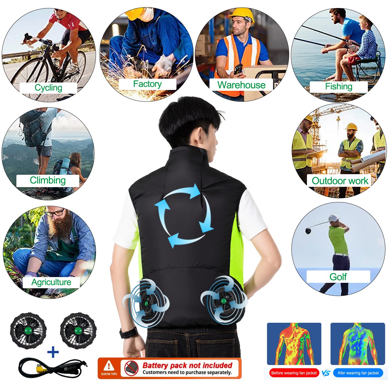 سترة تبريد بـ 4 مراوح تعمل بـ  - مراجعة Summer Hiking Clothing وسعره